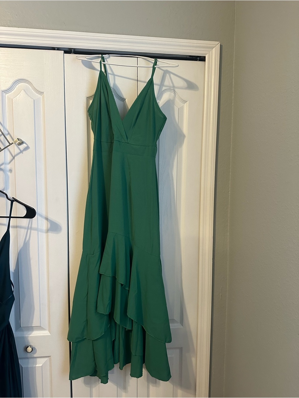 Green V-Neck High-Low Ruffle Dress - Picture 4 of 4